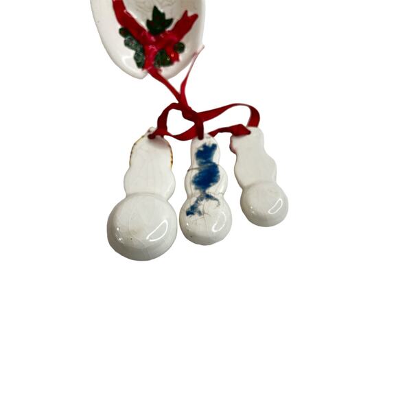 Vintage Loomco 1994 Ceramic Tree Spoon Rest & Snowman Christmas Measuring Spoons - Picture 4 of 7